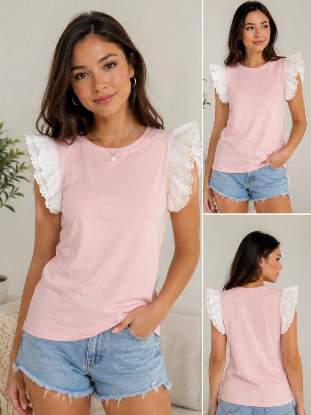 Yao Star Pink Ruffle Sleeve Tee